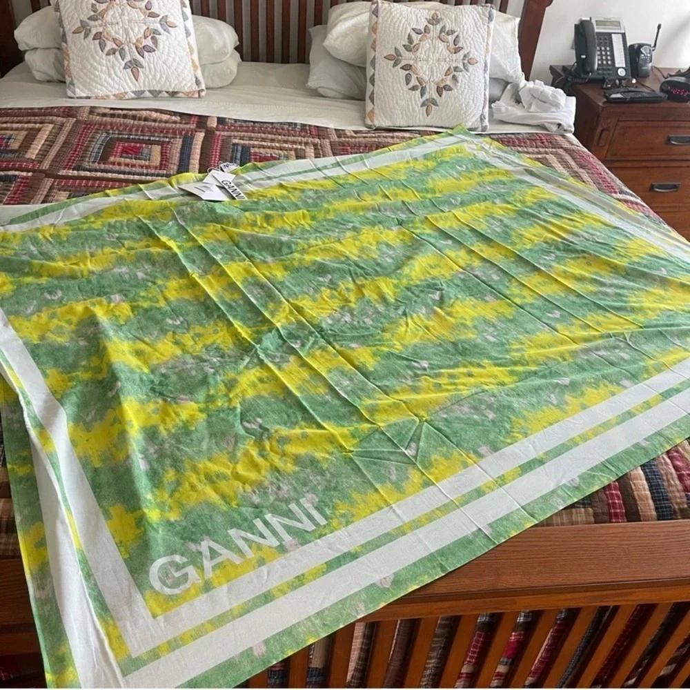 NWT Ganni Tie-dye Voile Scarf organic cotton green and yellow​